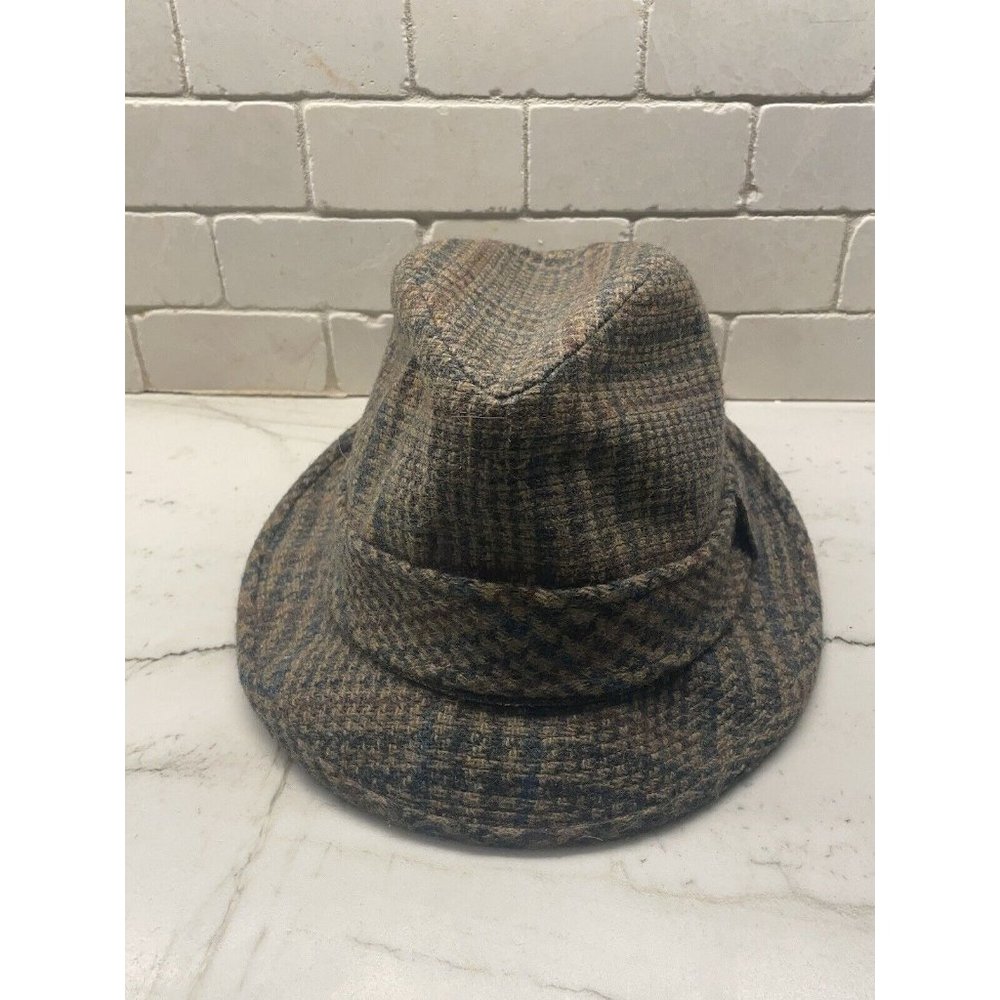 VTG CHAMP Men's Fedora Hat Size 7 Brown Green Plaid Wool Hat Sherlock